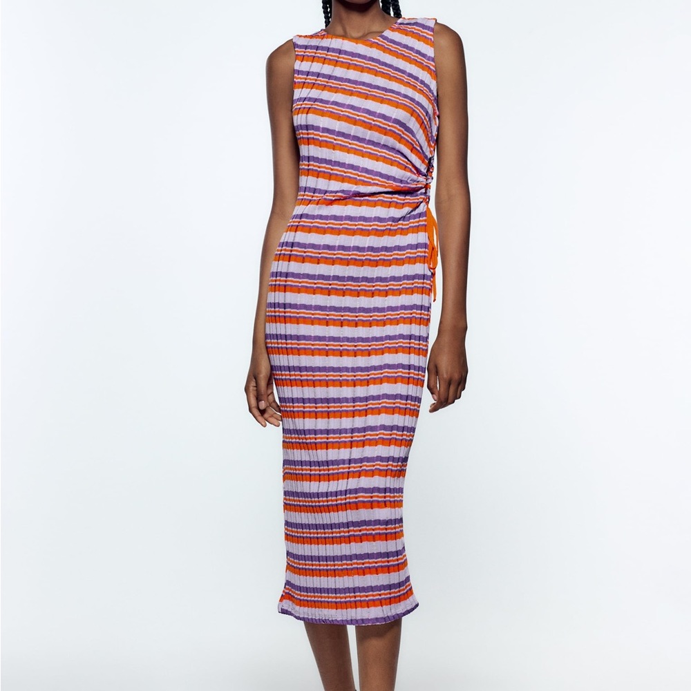 Zara Striped cold shoulder dress